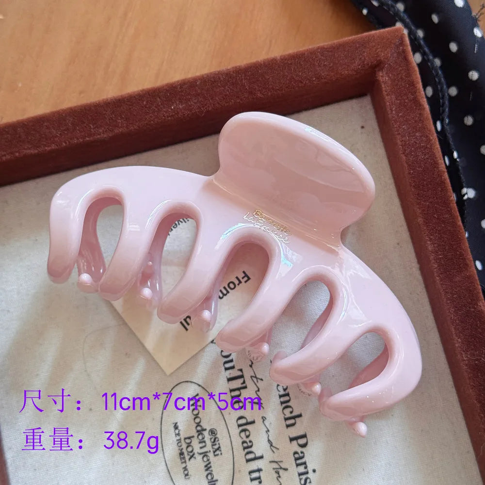 Large Acrylic Dragon Bone Hair Clip - French-Style Polka Dot Shark Hair Claw for Women