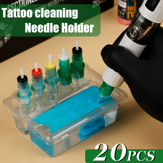 20PCS Tattoo Cartridge Needle Holders — Transparent Disposable Trays for Cleaning & Working Cups