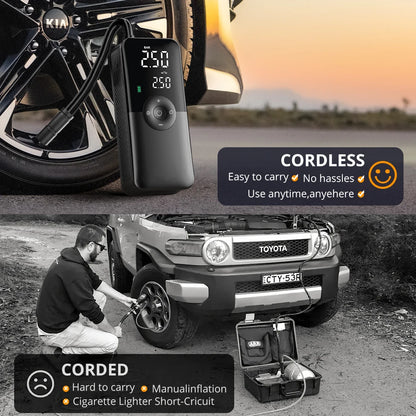 CARSUN Digital Cordless Tire Inflator – Rechargeable Portable Air Pump for Car, Motorcycle, Bicycle & Balls
