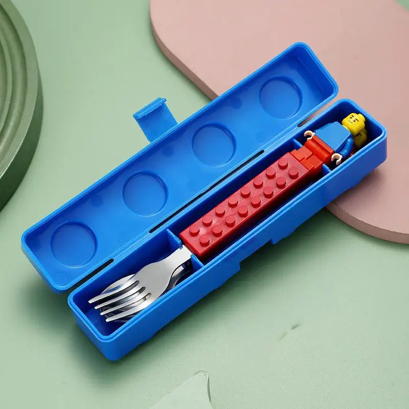 Creative Building Blocks Stainless Steel Cutlery Set for Kids – Portable Fork & Spoon Assembled Dining Set, Fun Educational Tableware for Children
