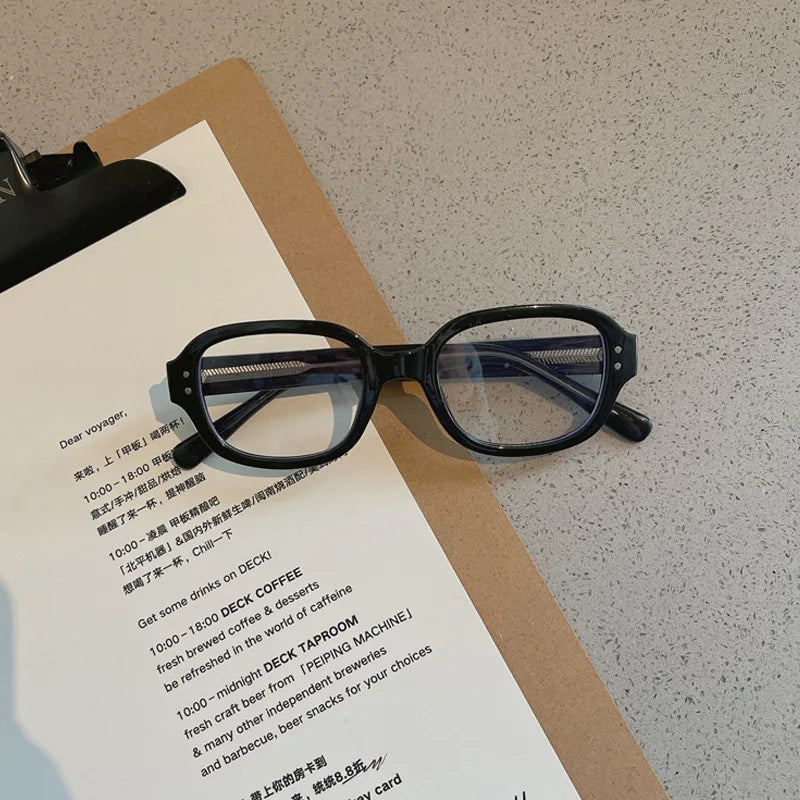 Retro Square Oval Blue Light Glasses – Thick Red Frame Korean Fashion Eyewear for Women