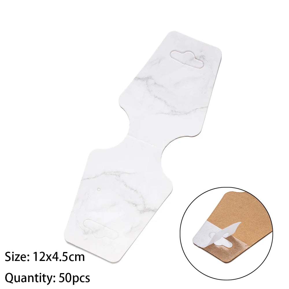 50PCS Blank Jewelry Display Cards — Foldable Adhesive Price Tag Holders for Necklaces & Bracelets, Small Business Packaging Supplies