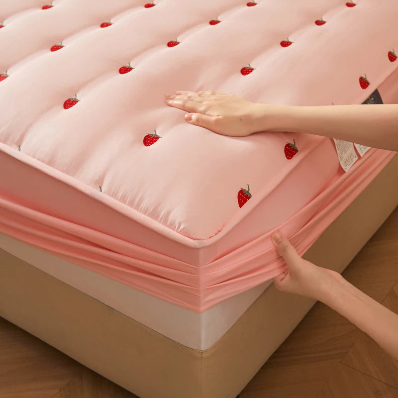 Thick Embroidered Mattress Cover 90x200 – Elastic Fitted Sheet Queen Size Bed Cover (Pillowcase Sold Separately)
