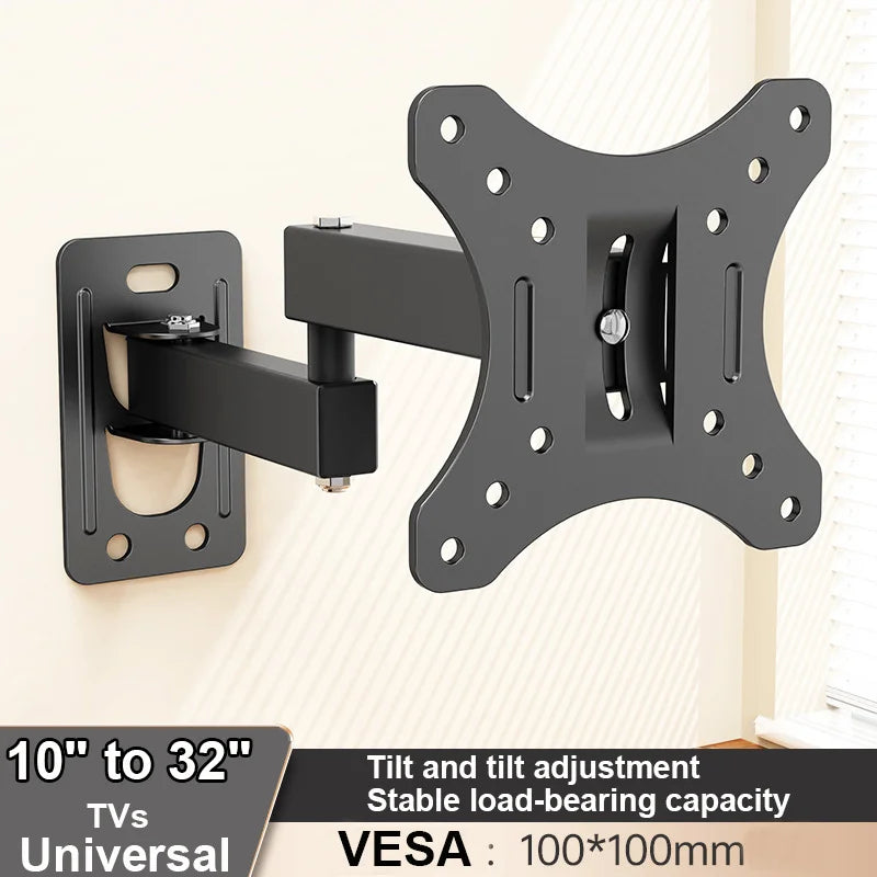 Full Motion Corner TV Wall Mount Bracket – Swivel & Tilt Adjustable Holder for 10-32" Monitors, Universal VESA 100x100mm