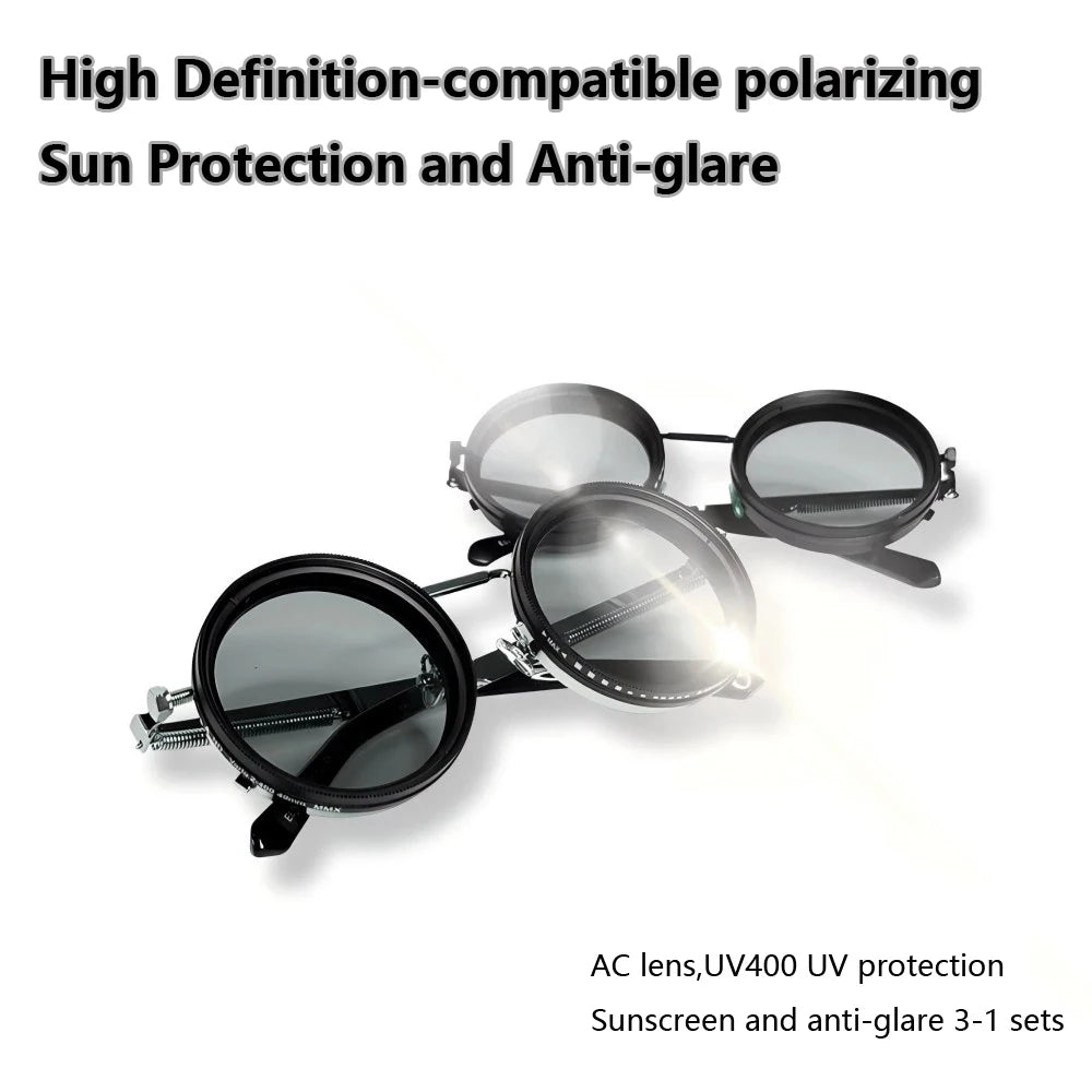 Polarized Round Sunglasses ND9 – Adjustable Dimming Retro Punk UV400 Shades for Men & Women, Ideal for Fishing & Outdoor Use