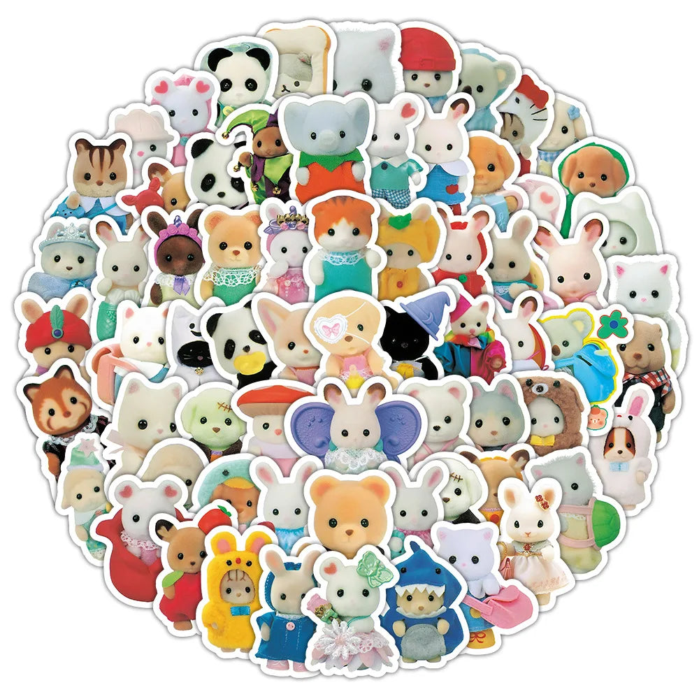 100/200pcs Calico Critters Stickers — Waterproof Cartoon Decals for Laptops, Scrapbooks, Skateboards & Kids’ Decor