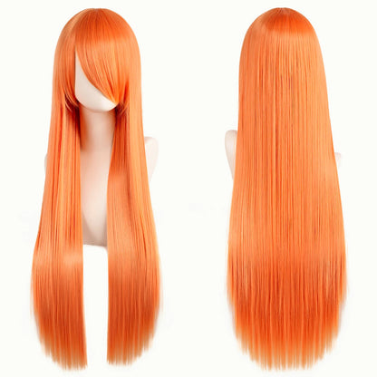 80cm Long Cosplay Wig - Synthetic Straight Hair with Bangs for Lolita Anime Costume Party Styling