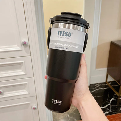 900ML Tyeso Stainless Steel Insulated Tumbler – Double Wall Thermo Coffee Cup for Hot & Cold Drinks, Car Travel Water Bottle Mug