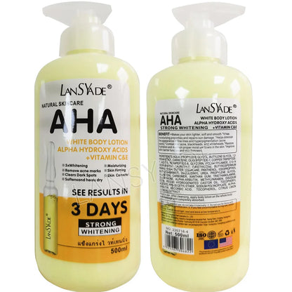 500ml Whitening Body Lotion with Alpha Hydroxy Acids, Vitamin C & E – Fast Moisturizing & Lightening Cream for Skin Brightening