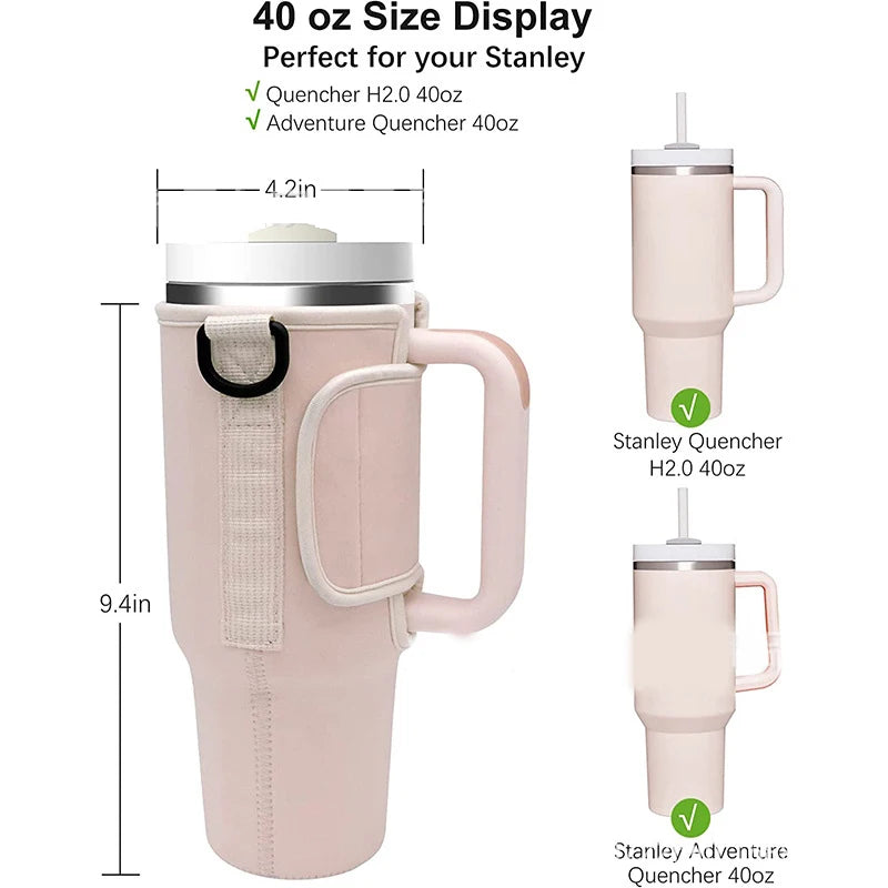 Water Bottle Carrier Bag — Adjustable Shoulder Strap Holder for 40oz Tumbler with Handle
