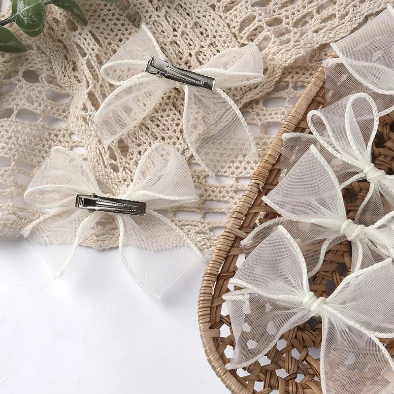 6Pcs White Lace Bow Hair Clips for Baby Girls – Lovely Bowknot Hairpins, Barrettes, Kids Hairgrips, Korean Headwear Accessories