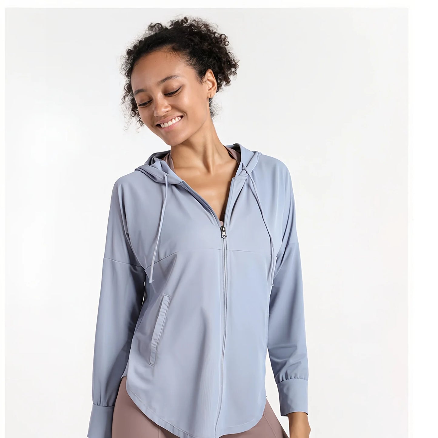 Women’s Lightweight Zip Up Yoga Hoodie Jacket – Long Sleeve Summer Sun Protection Sports Running Workout Activewear Cover-Up