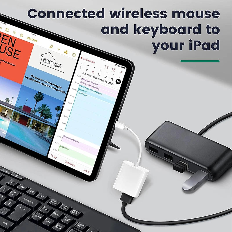 OTG Adapter for iPhone – Lightning to USB 3.0 Converter for iPhone 14/13/12/11/XR/8 Plus, Supports Mouse, Keyboard, Camera & Card Reader