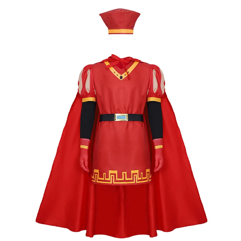 Lord Farquaad Cosplay Costume Set - Medieval Red Cloak, Uniform, Gloves & Hat for Halloween Parties and Events
