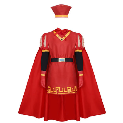 Lord Farquaad Cosplay Costume Set - Medieval Red Cloak, Uniform, Gloves & Hat for Halloween Parties and Events