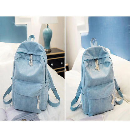 Women's Corduroy School Backpack – Striped Travel Rucksack for Teenage Girls & Shoulder Bag Mochila