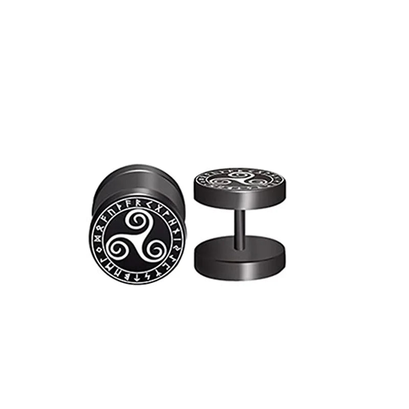 1 Pair 18G Viking Rune Round Stud Earrings — 316L Stainless Steel Cartilage, Tragus & Helix Piercing Jewelry for Men & Women
