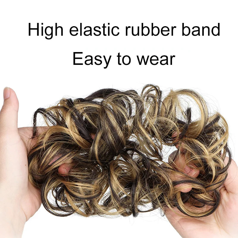Synthetic Messy Bun Chignon Donut – Blonde & Brown Hair Bun Pad, Elastic Hair Rope, Rubber Band Hair Extensions for Women