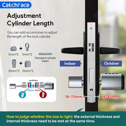 V1 Pro+ Smart Door Lock – TUYA App Adjustable Fingerprint, Password & RFID Cylinder for Home Security