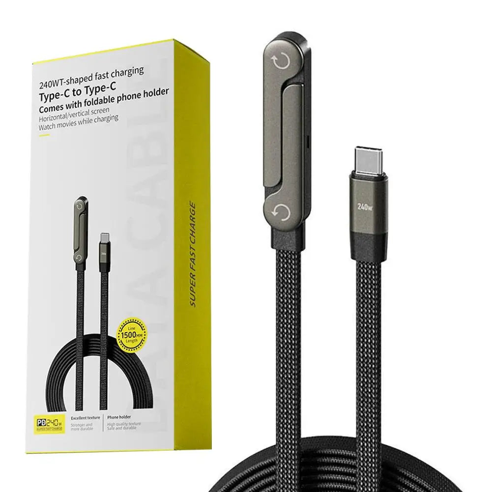 Foldable Charging Cable - 240W Fast Charging Cable with Integrated Phone Stand