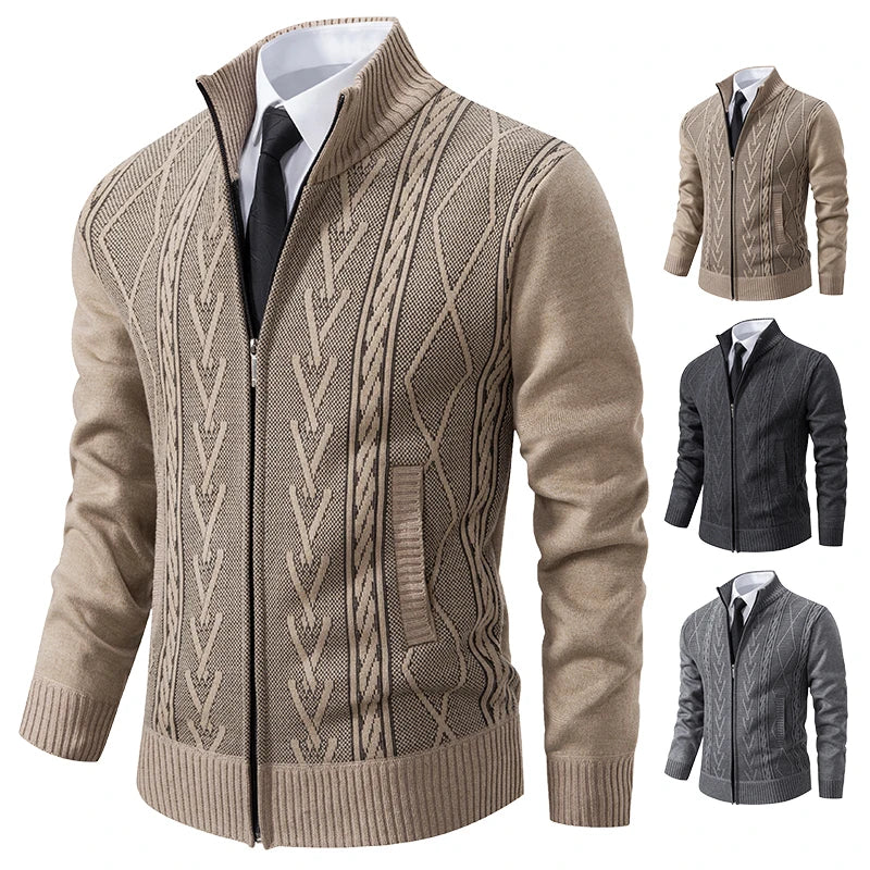 Men's Autumn Winter Cashmere Knit Sweater Coat - Padded Warm Casual Pullover Jacket