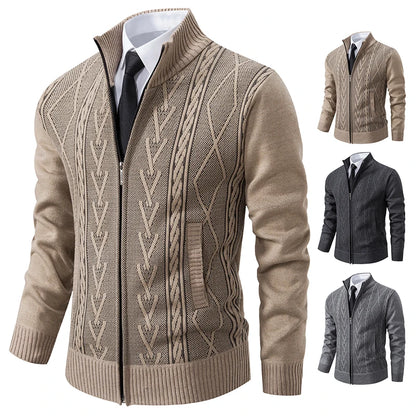 Men's Autumn Winter Cashmere Knit Sweater Coat - Padded Warm Casual Pullover Jacket