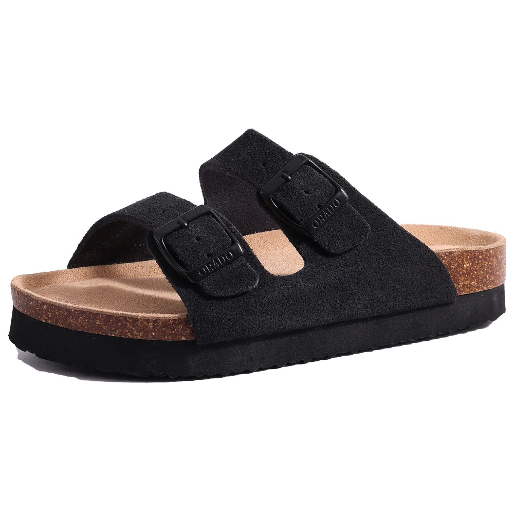 Comwarm Men's Cork Footbed Slide Sandals - Arch Support, Adjustable Buckle & Leather Summer Casual Slides