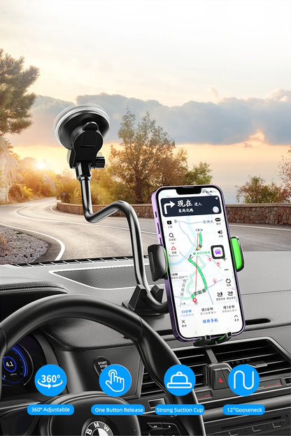 Universal Car Phone Holder with Suction Cup – Dashboard, Windshield & Window Mount for Phones & GPS