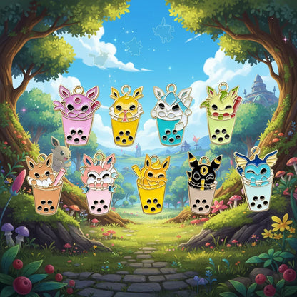 9Pcs Pokémon Pikachu Bubble Milk Tea Charm Set – Cartoon DIY Jewelry Pendants for Necklace & Bracelet Making Accessories