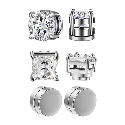Crystal Strong Magnetic Ear Stud Clip Earrings - Punk Round Zircon Non-Piercing Earrings for Men & Women