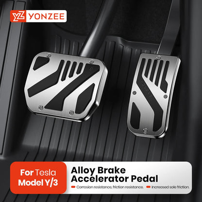 YZ Tesla Model 3 and Y Highland 2017-2024 Foot Pedal Covers - Non-Slip Aluminum Alloy Accelerator, Gas, and Brake Pedals