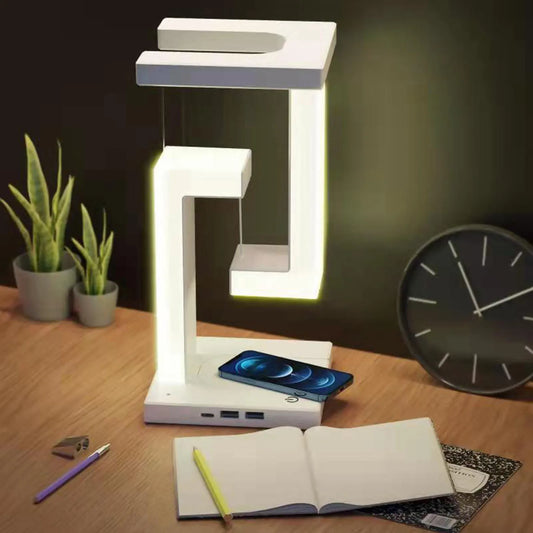 LED Anti-Gravity Suspended Night Light with 10W Wireless Charger - Dimmable Table Lamp for Bedroom and Bedside Decor