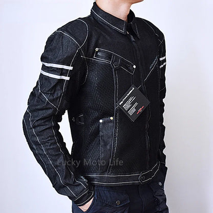 KOMINE JK006 Motorcycle Jacket - Breathable Denim Mesh Racing Riding Protective Gear High Performance Safety Clothing