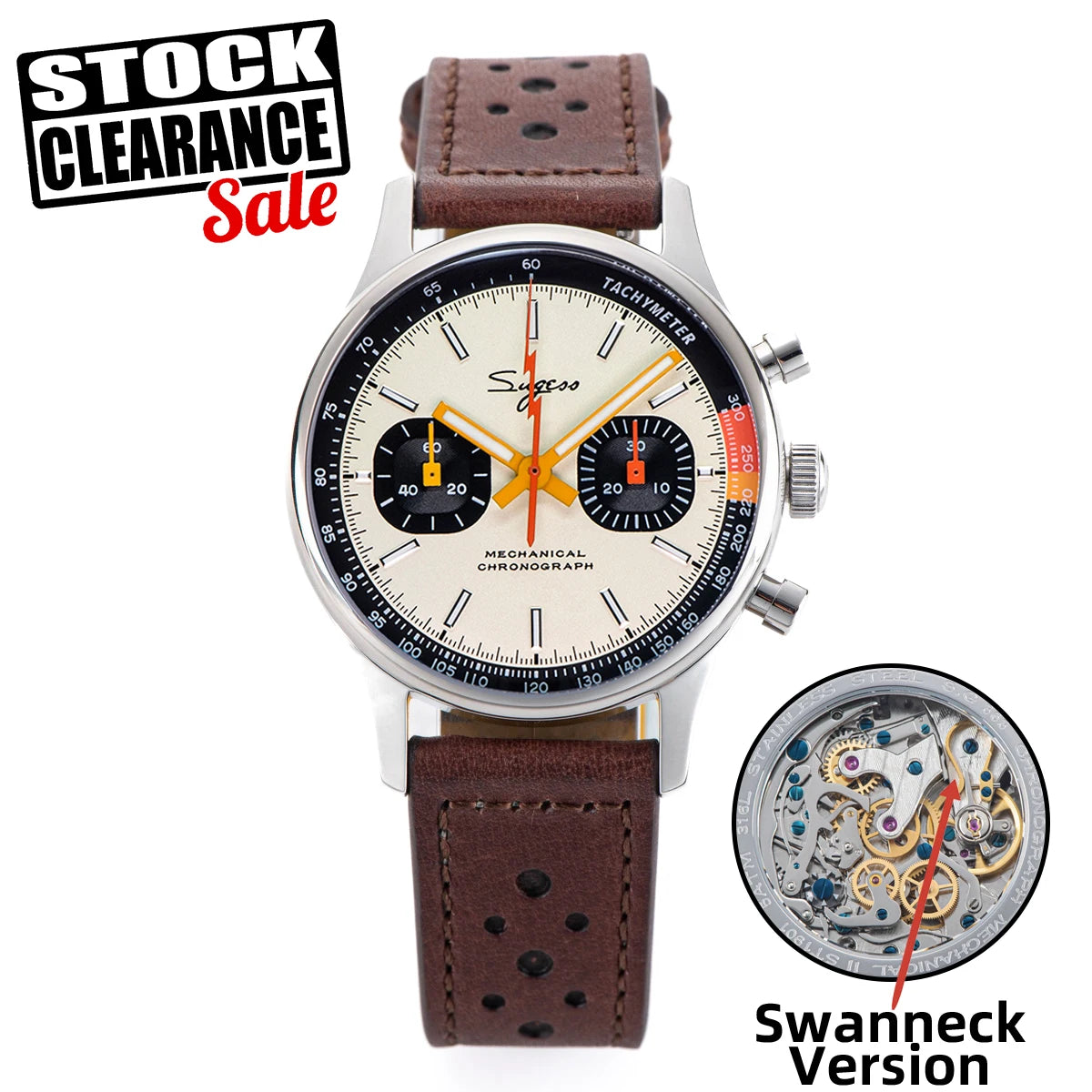 Sugess Men's Chronograph Mechanical Watch – Seagull ST19 Swan Neck Movement with Sapphire Crystal Racing V2