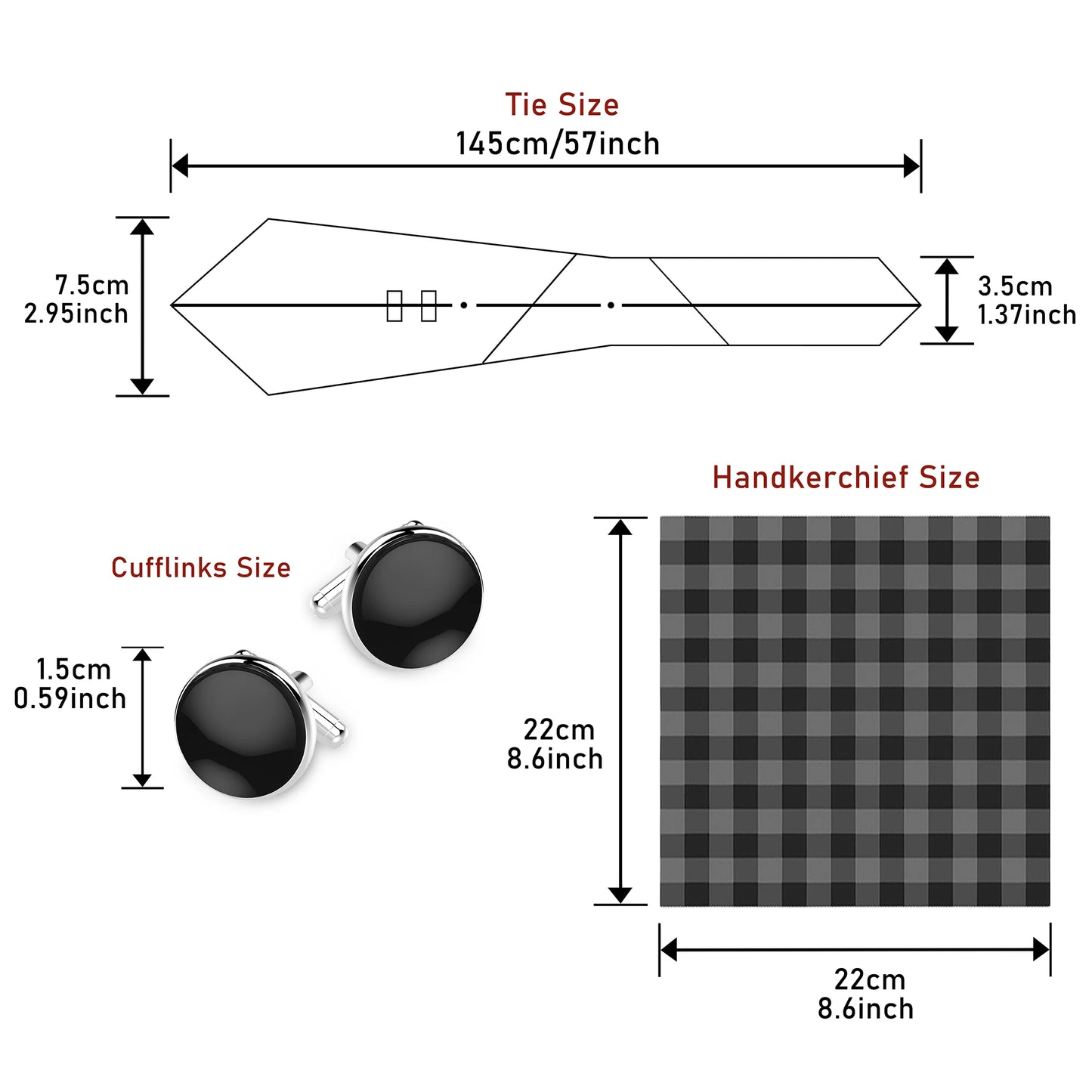 Black Paisley Tie Set - Men's Necktie, Pocket Square & Cufflinks Gift Box for Weddings & Formal Wear