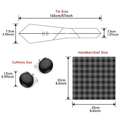 Black Paisley Tie Set - Men's Necktie, Pocket Square & Cufflinks Gift Box for Weddings & Formal Wear