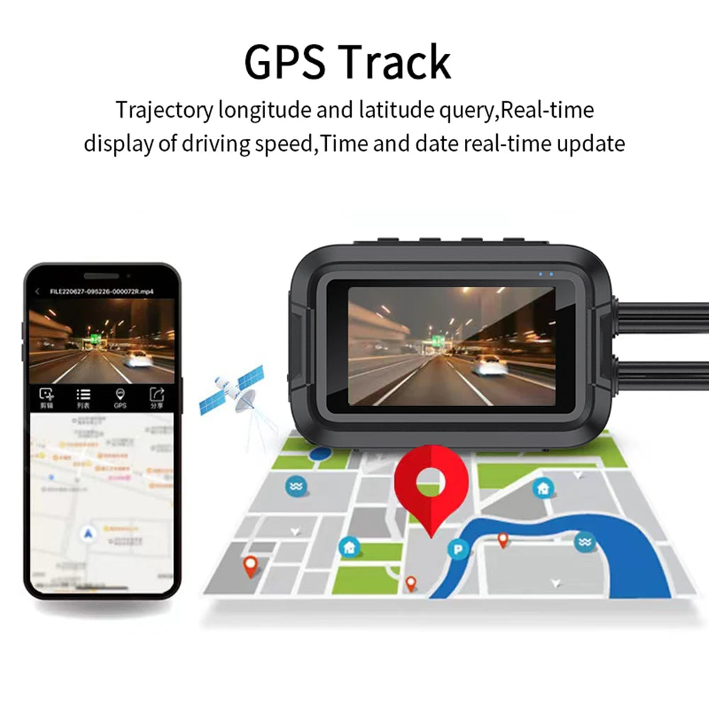 Dual 1080P Motorcycle DVR - Full Body Waterproof Camera with WiFi, GPS, Front and Rear Dash Cam Video Recorder Black Box