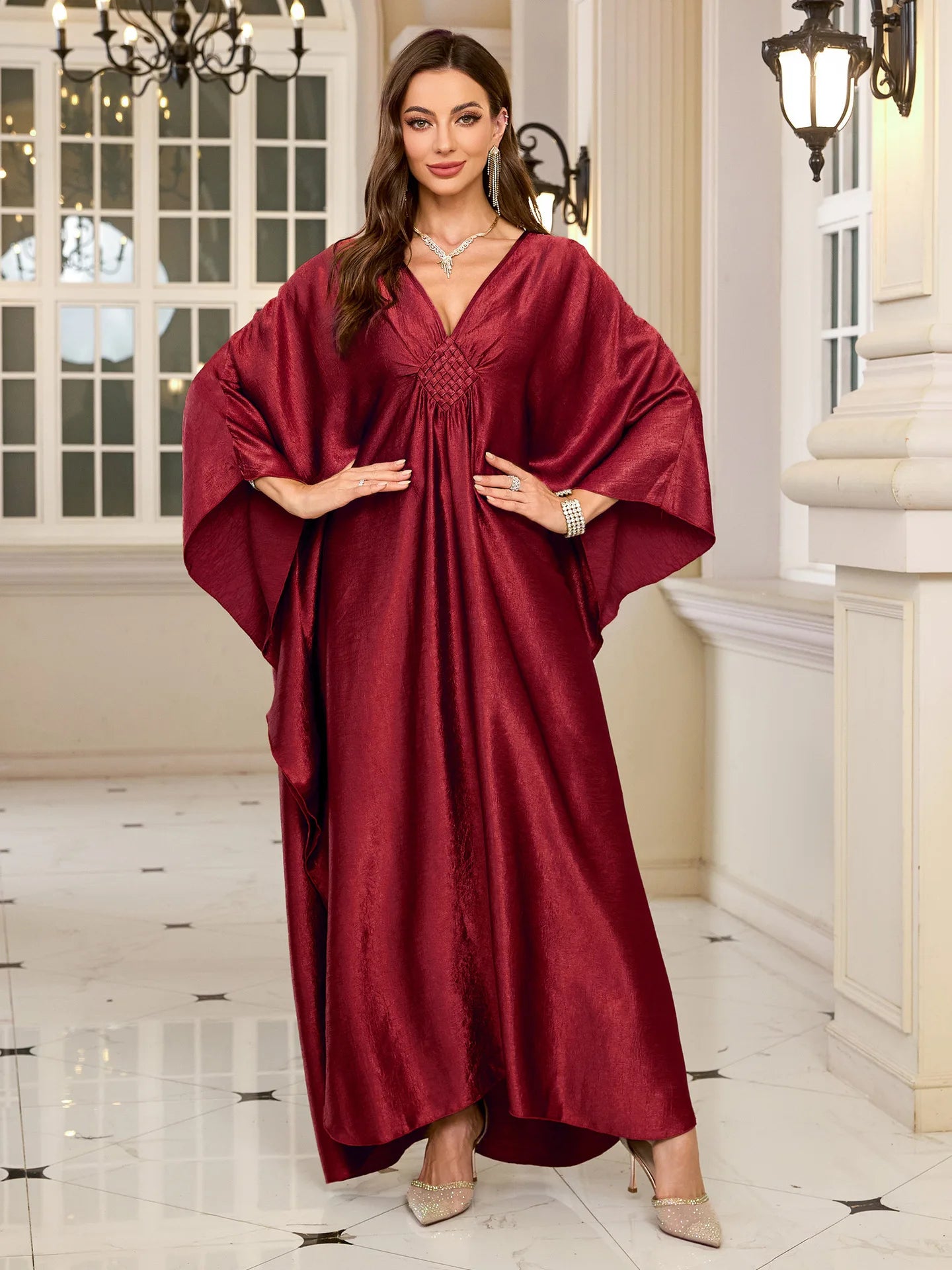 Women’s Sparkly Glitter Kaftan Dress – Batwing Sleeve Beach Maxi Cover-Up