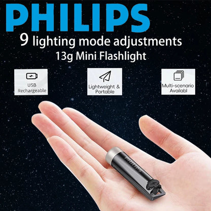 Philips SFL1121 Mini LED Flashlight - Rechargeable EDC Keychain Light for Camping, Hiking, and Everyday Use