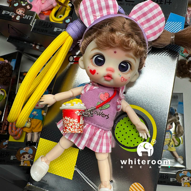 Mini Labbu Pocket Doll – Jointed Blythe-Style Boy & Girl Doll for Girls, Rainbow Ball Mobile Phone Decoration