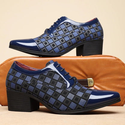 Men’s High Heel Oxford Shoes - Pointed Toe Luxury Leather Formal Business Wedding and Party Dress Shoes