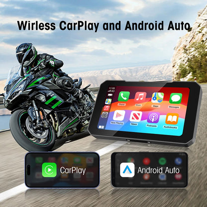 5 Inch Motorcycle CarPlay GPS Navigator - Portable Wireless Android Auto Touchscreen Display