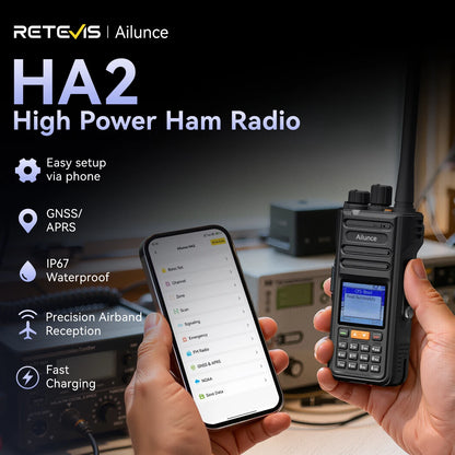 Retevis HA2 Dual Band Walkie Talkie - GPS APRS IP67 Waterproof Bluetooth FPP Radio with iOS & Android App Programming