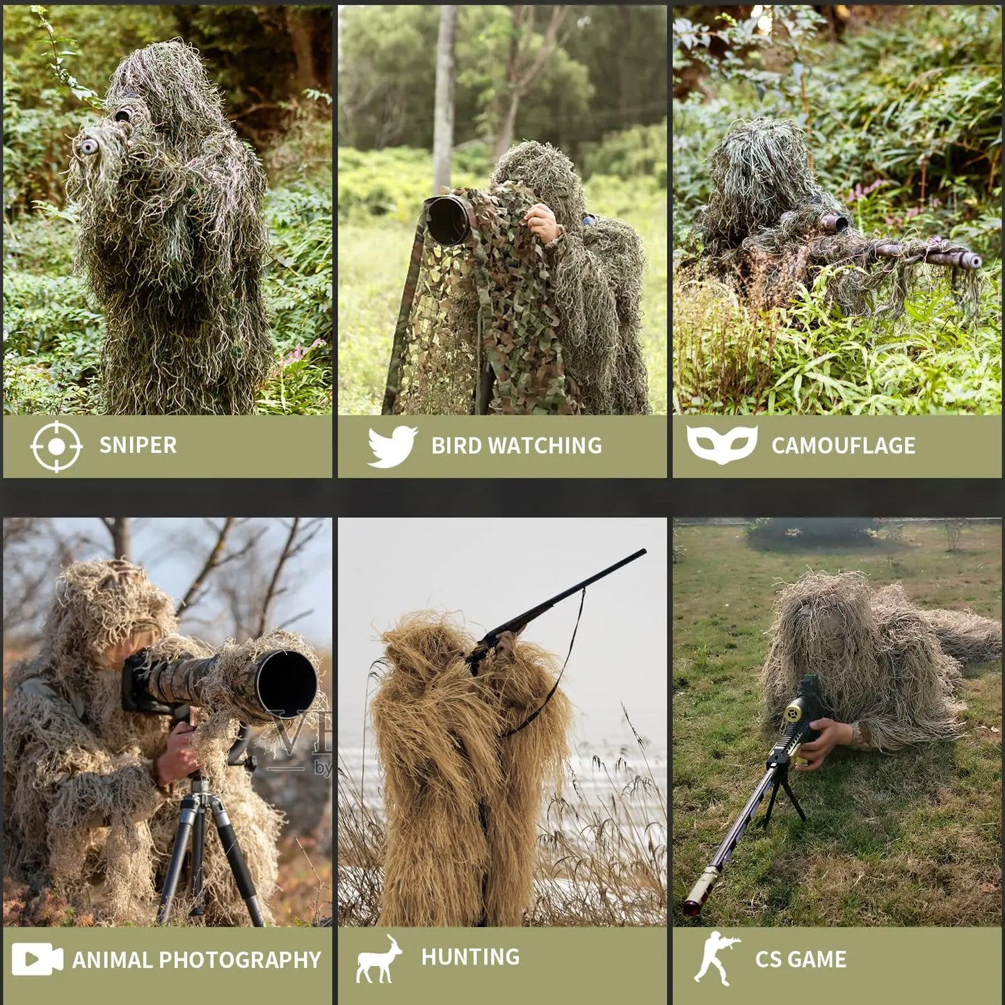 JOAXOR 3D Ghillie Suit - Leafy Woodland Camouflage Hunting Suit for Men, Outdoor Stealth & Tactical Gear