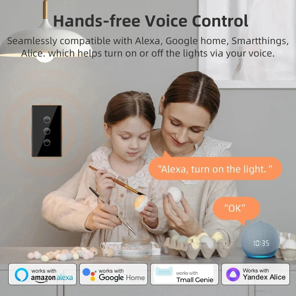 Tuya ZigBee Smart Touch Light Switch (1/2/3/4 Gang) – Aluminum Alloy Wall Switch with Neutral Wire, Smart Life App, Alexa & Google Home Control