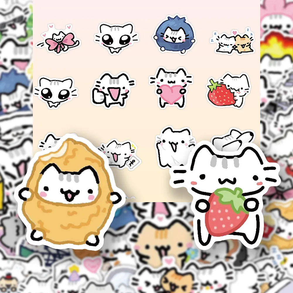 50/100-Piece Cute Basil Kitten Sticker Set - Small Cartoon Cat Decals for Phone Cases, Stationery and Suitcases