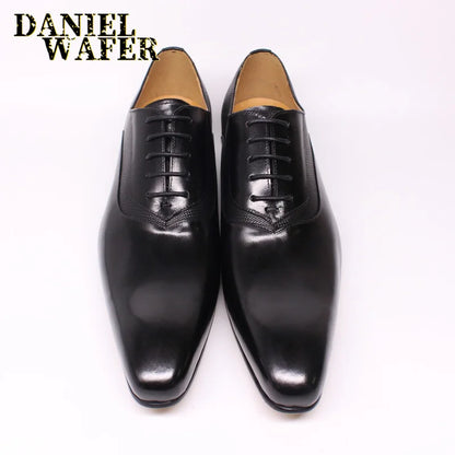 Luxury Men’s Genuine Leather Oxford Shoes - Handmade Pointed Toe Lace-Up Wedding & Formal Dress Shoes