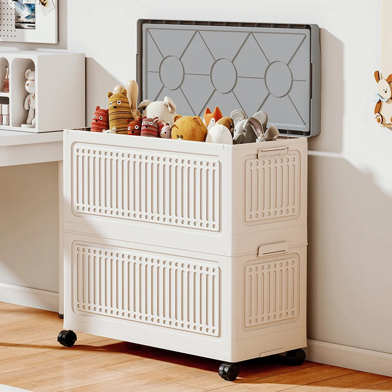 Large Capacity Foldable Toy Storage Bin - Wheeled Organizer for Living Room, Bedroom & Bathroom