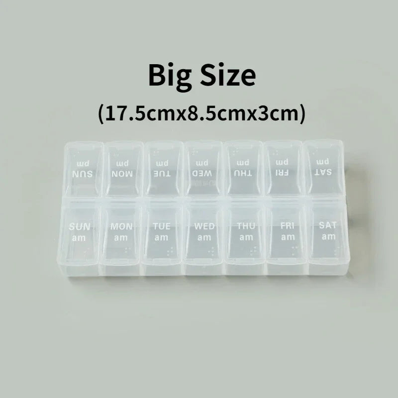 Weekly Travel Pill Organizer Box – 7-Day Portable Medicine & Vitamin Storage with 14 Grid Compartments