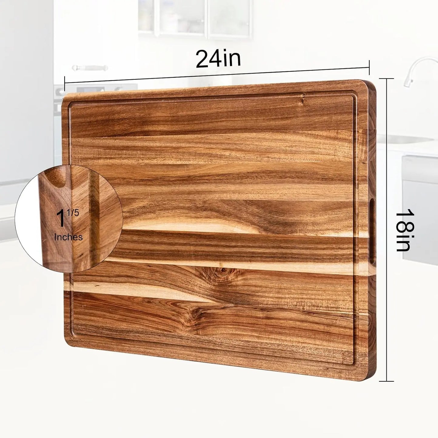 Extra Large Wooden Cutting Board - 24 x 18 Inch Reversible Butcher Block with Juice Groove & Handle